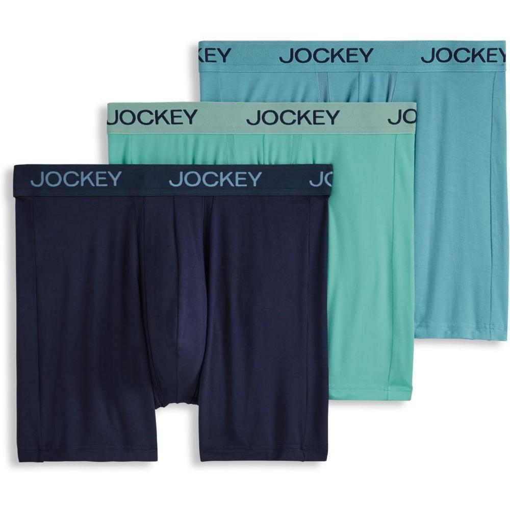imageJockey Mens Underwear Chafe Proof Pouch Ultra Soft Modal 6 Boxer Brief 3 PackOpulent JadeJockey BlueCove