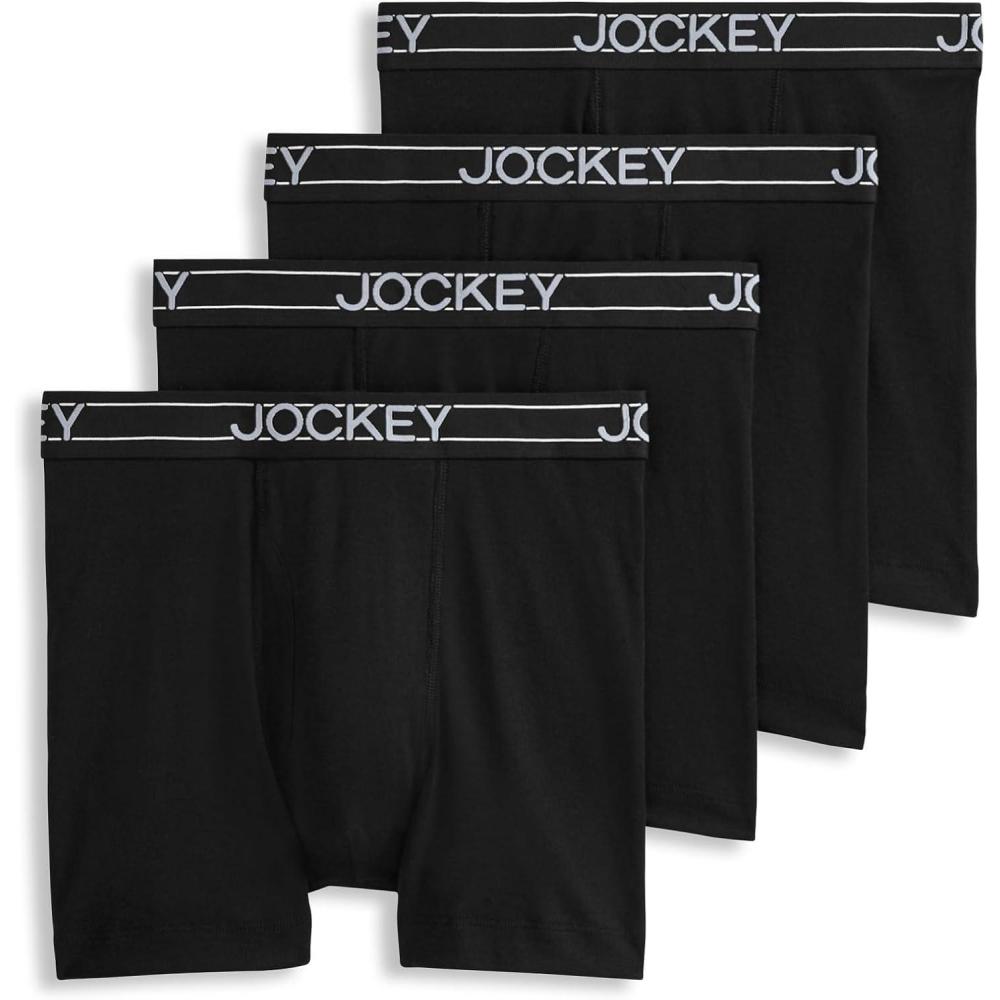 imageJockey Mens Underwear Lightweight Cotton Blend 5 Boxer Brief  4 PackBlack