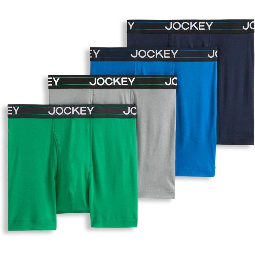imageJockey Mens Underwear Lightweight Cotton Blend 5 Boxer Brief 4 PackShamrock GreenQuartz GreyTropical BlueJust Past Midnight