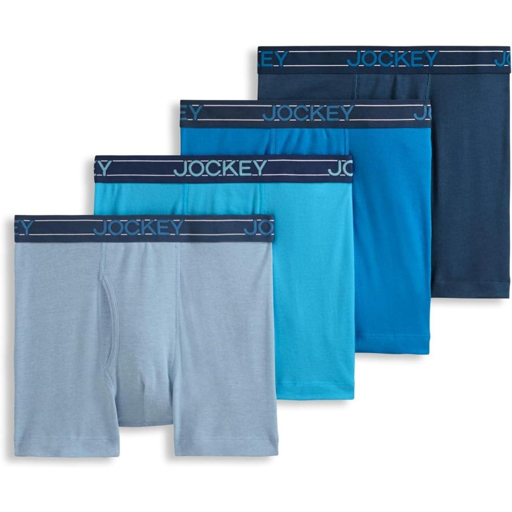 imageJockey Mens Underwear Lightweight Cotton Blend 5 Boxer Brief  4 PackSparkling WatersBlue HeavenFaded Denim HeatherInk Well