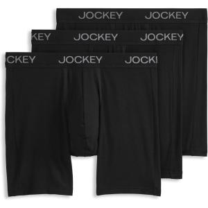Jockey Men’s Underwear Chafe Proof Pouch Ultra Soft Modal 6″ Boxer Brief – 3 Pack(Black)