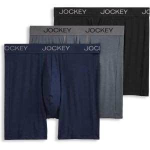 Jockey Men’s Underwear Chafe Proof Pouch Ultra Soft Modal 6″ Boxer Brief – 3 Pack(True Navy/Battleship Grey/Black)
