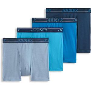 Jockey Men’s Underwear Lightweight Cotton Blend 5″ Boxer Brief – 4 Pack(Blue)
