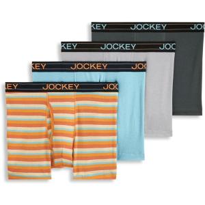 Jockey Men’s Underwear Lightweight Cotton Blend 5″ Boxer Brief – 4 Pack(Solid Grey/Daring Stripe/Caspian Sea/Battleship Grey)