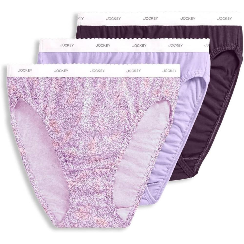 imageJockey Womens Underwear Classic French Cut 3 PackCherry WineFloral BushesSheer Lilac