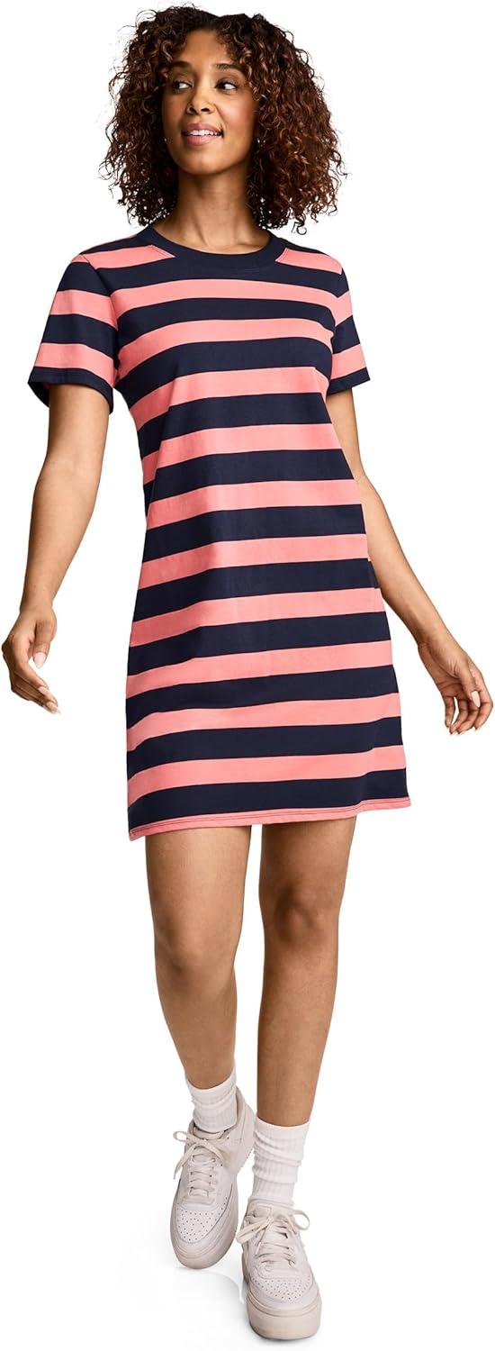 imageJockey Womens Activewear Organic Cotton TShirt DressPink Stripe