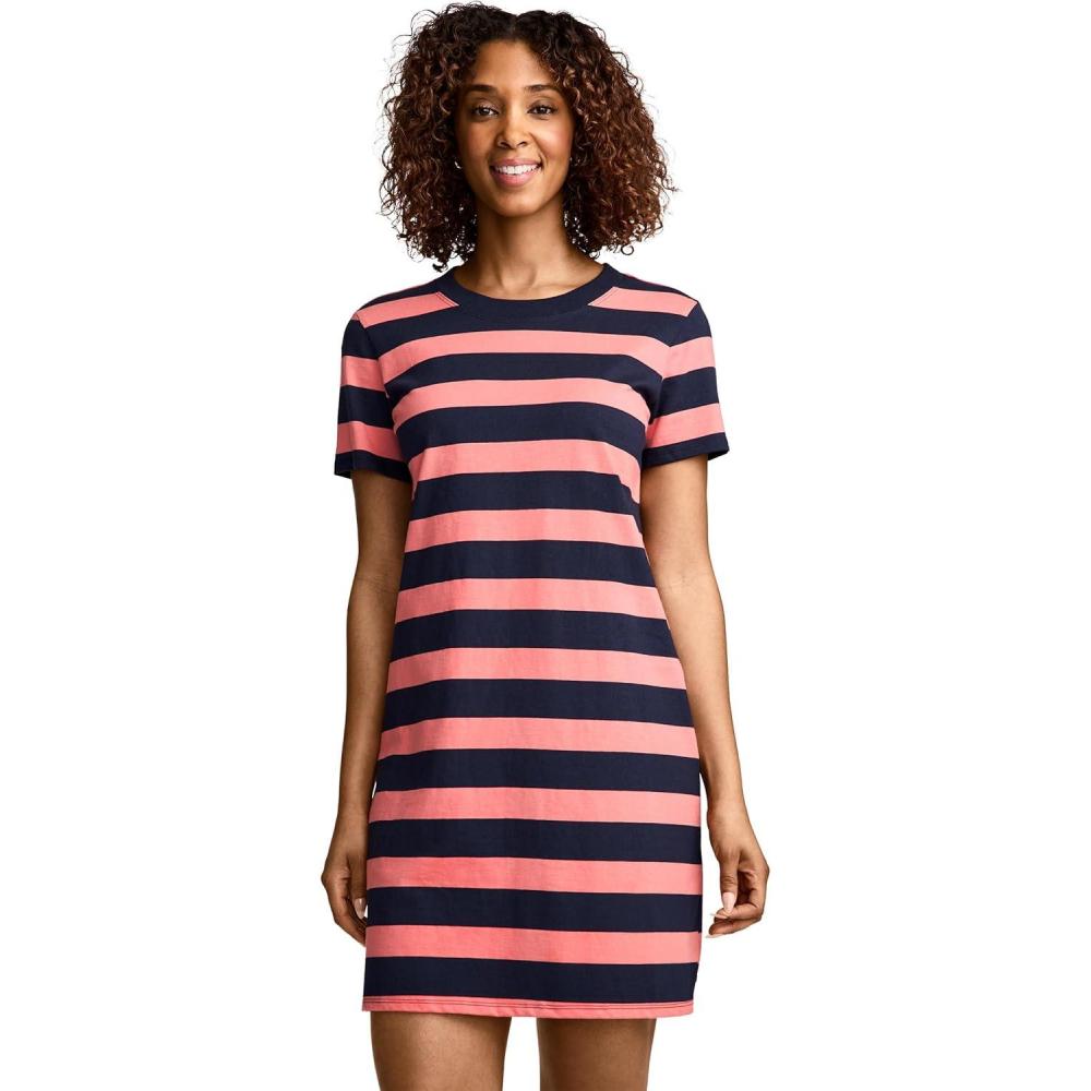 imageJockey Womens Activewear Organic Cotton TShirt DressPink Stripe