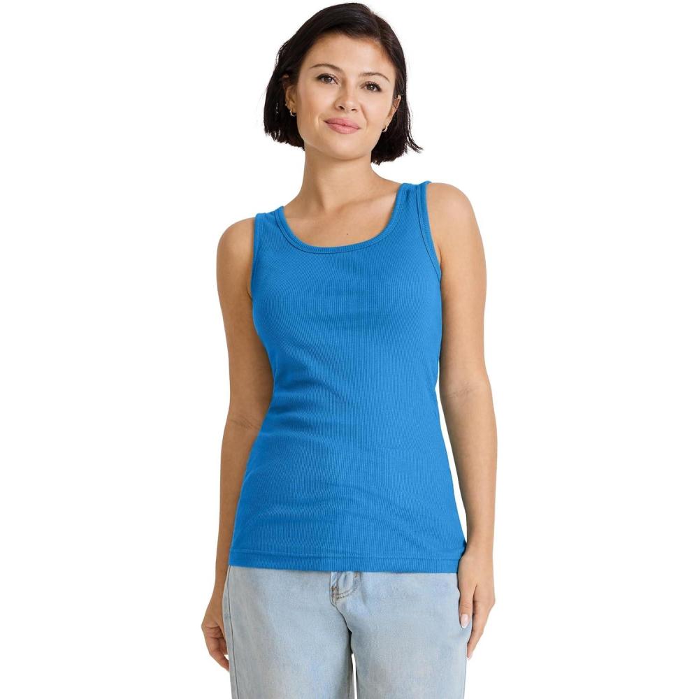 imageJockey Womens Performance 100 Cotton Rib TankCrisp Blue