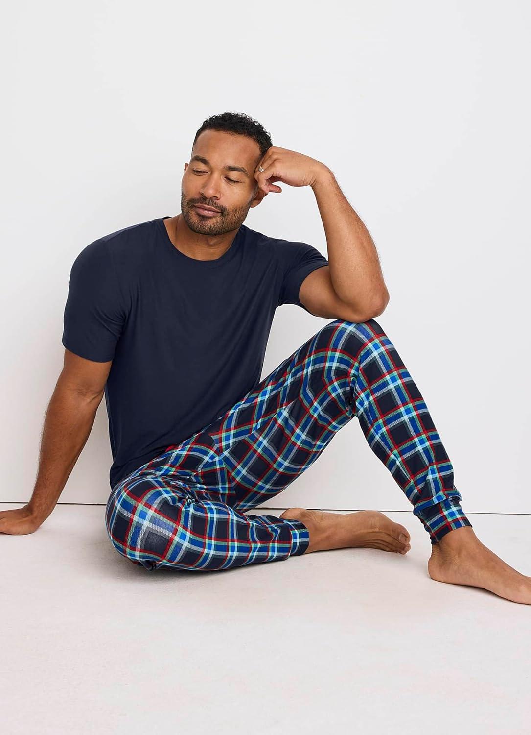 imageJockey Mens Sleepwear Ultra Soft Cooling Sleep JoggerNavy Wish Plaid