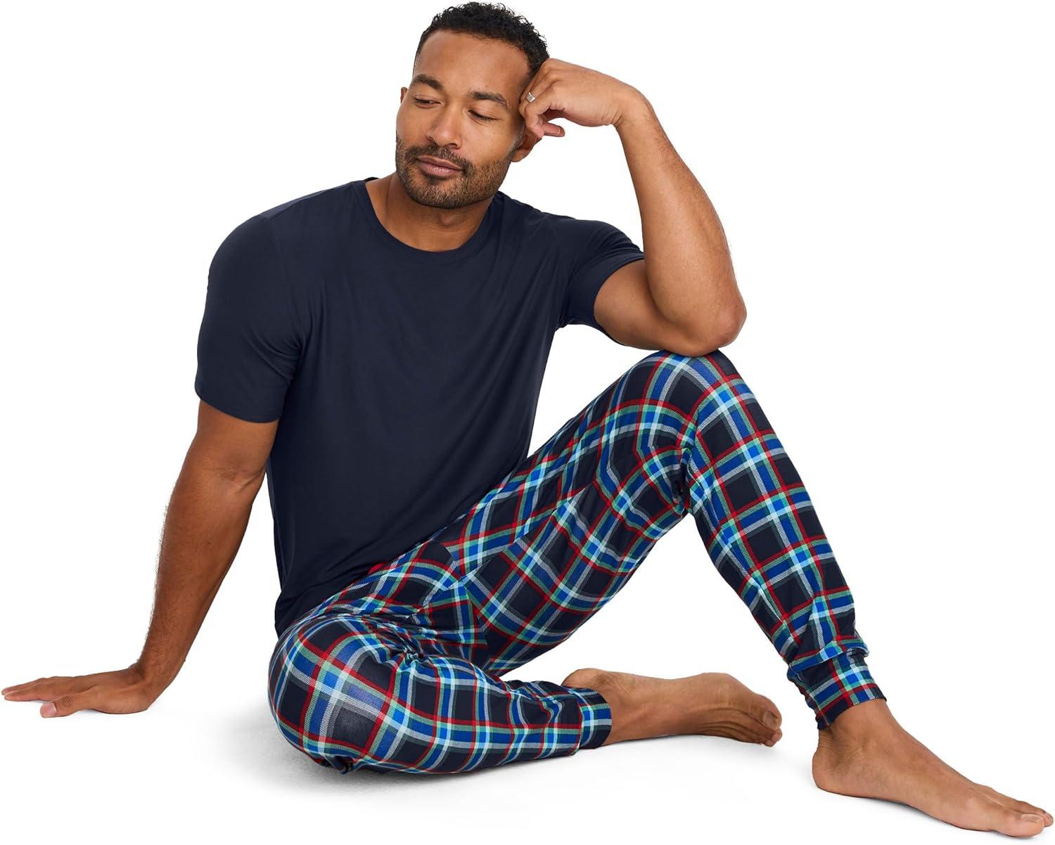 imageJockey Mens Sleepwear Ultra Soft Cooling Sleep JoggerNavy Wish Plaid