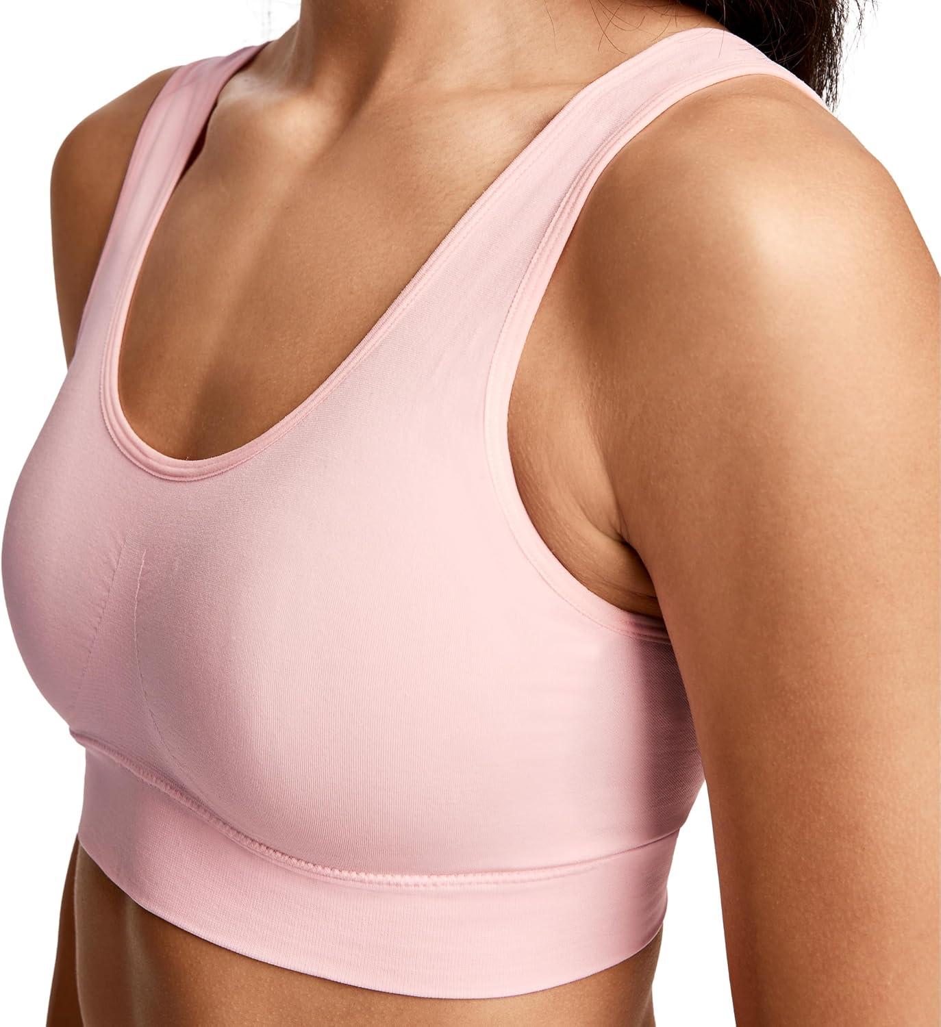imageJockey Womens Bra Seamfree Stretch Tank Strap BralettePink Shadow