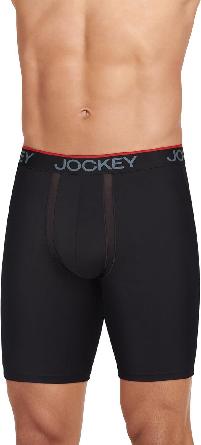 imageJockey Mens Underwear Chafe Proof Pouch Microfiber 85 Long Leg Boxer Brief 6 PackBlack