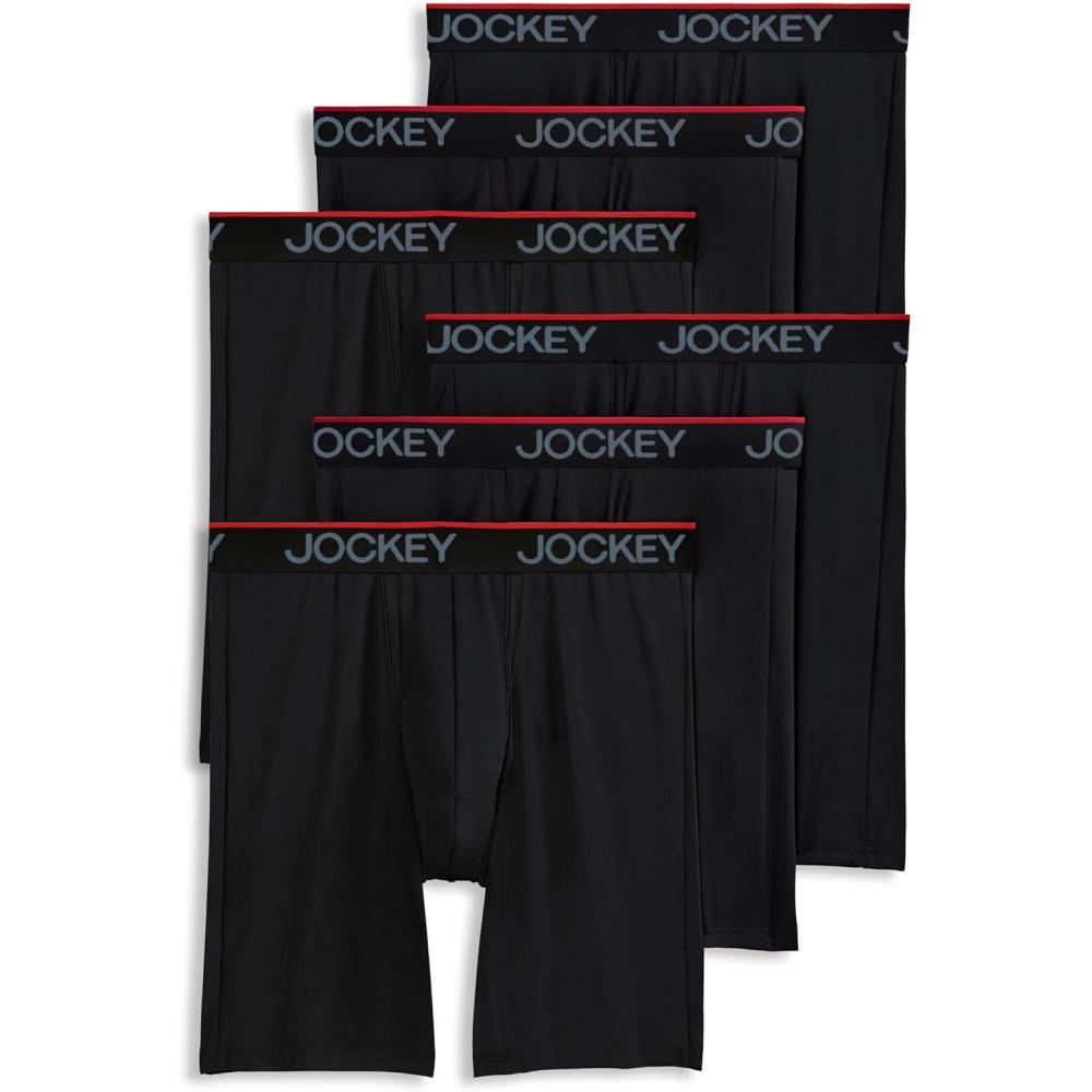 imageJockey Mens Underwear Chafe Proof Pouch Microfiber 85 Long Leg Boxer Brief 6 PackBlack