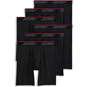 Jockey Men’s Underwear Chafe Proof Pouch Microfiber 8.5″ Long Leg Boxer Brief – 6 Pack(Black)