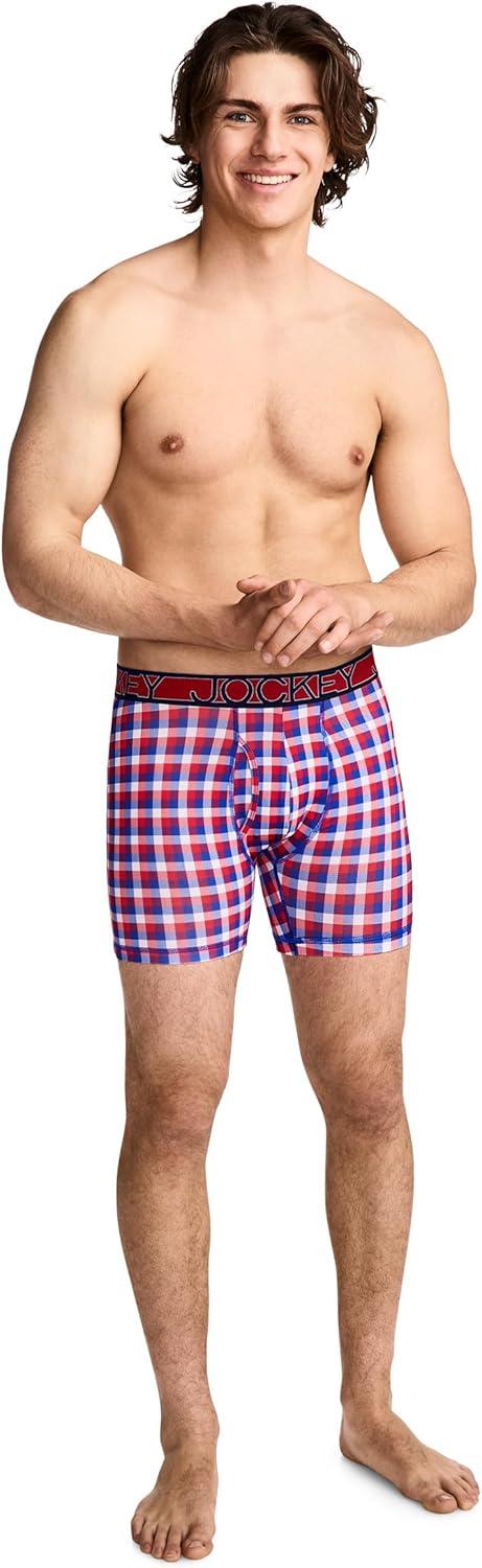 imageJockey Mens Underwear Active Microfiber 5 Boxer BriefCelebrate Plaid