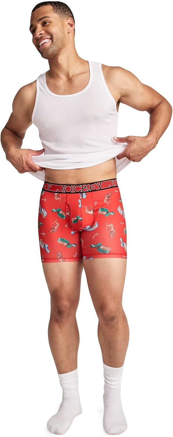 imageJockey Mens Underwear Active Microfiber 5 Boxer BriefFancy Red