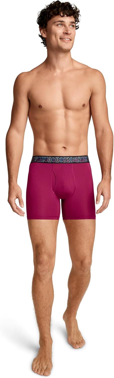 imageJockey Mens Underwear Active Microfiber 5 Boxer BriefMajestic Berry