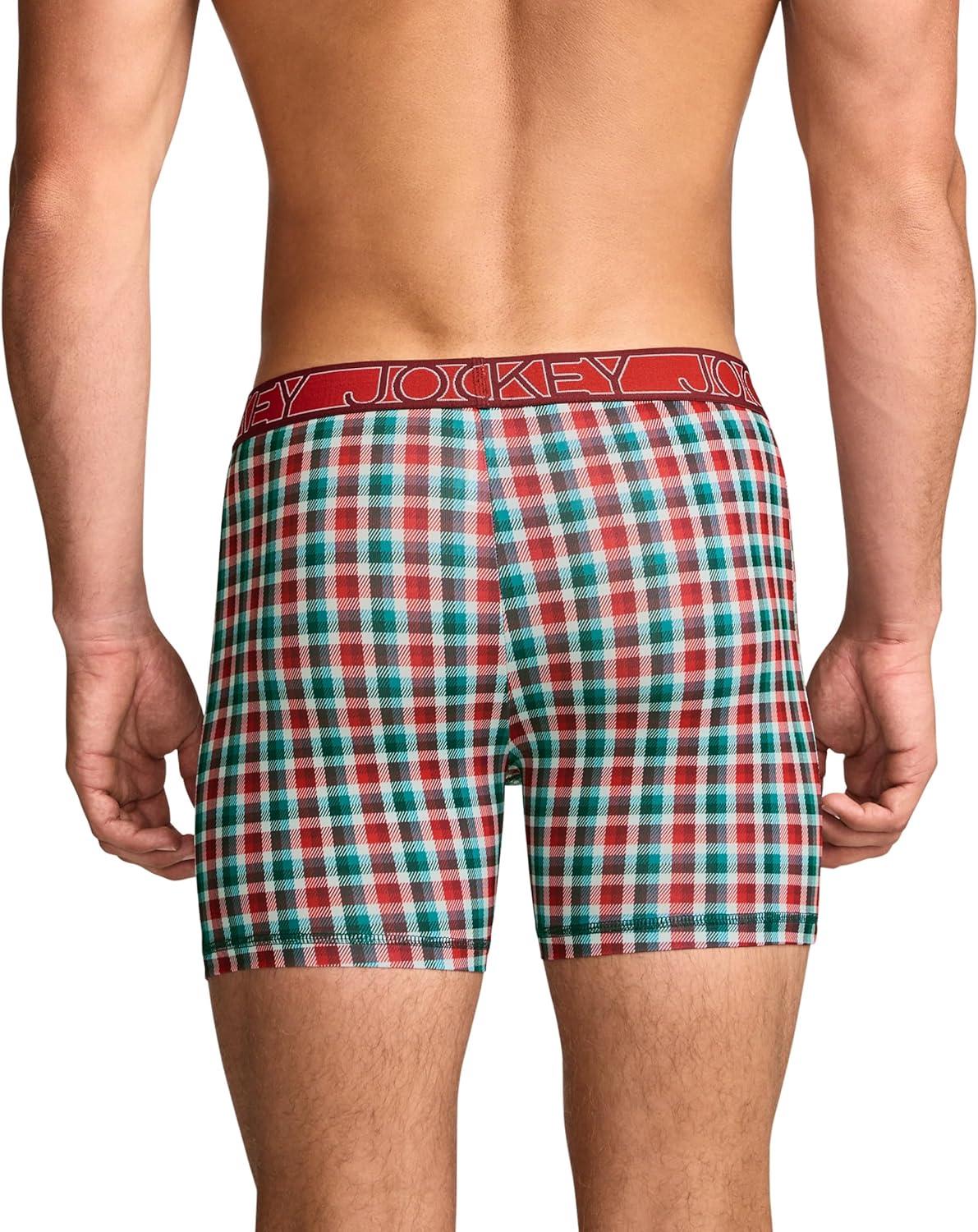 imageJockey Mens Underwear Active Microfiber 5 Boxer BriefMerry Plaid