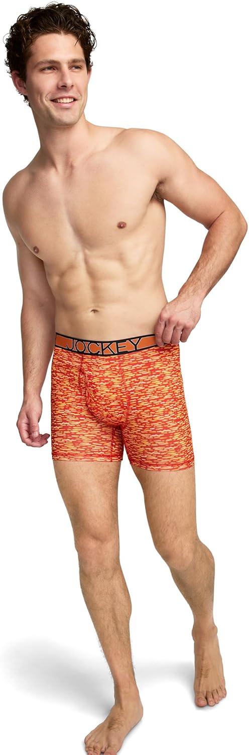 imageJockey Mens Underwear Active Microfiber 5 Boxer BriefOrange Waves
