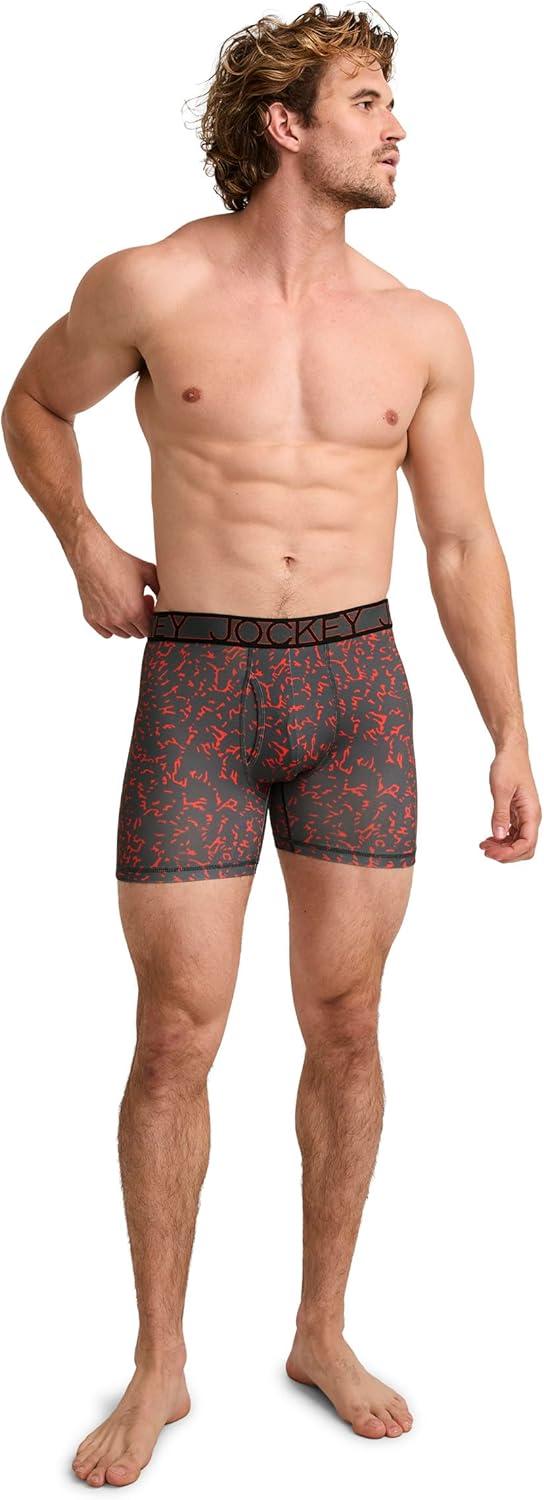 imageJockey Mens Underwear Active Microfiber 5 Boxer BriefRed Branch