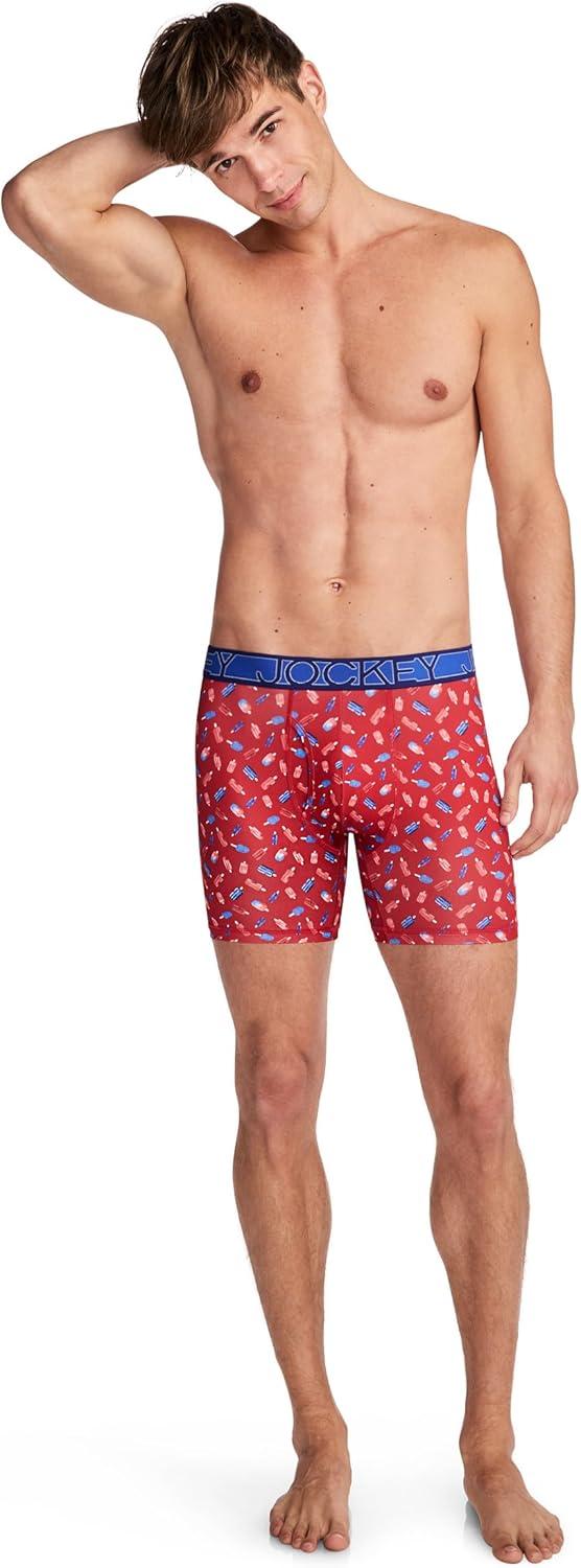 imageJockey Mens Underwear Active Microfiber 5 Boxer BriefRed Treats