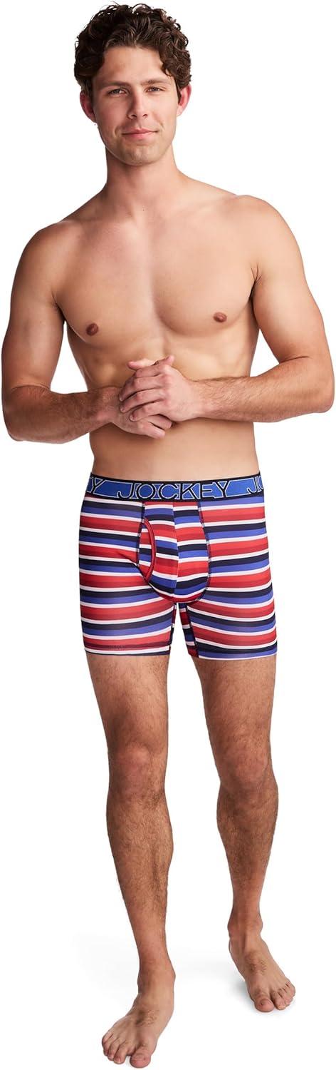 imageJockey Mens Underwear Active Microfiber 5 Boxer BriefSummer Stripe