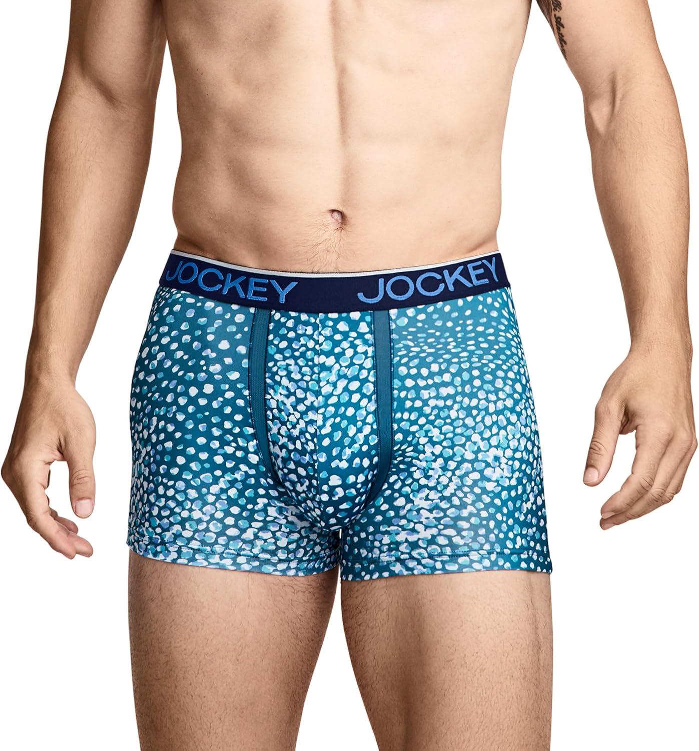 imageJockey Mens Underwear Chafe Proof Pouch Microfiber 3 Trunk 3 PackAnimal Teal