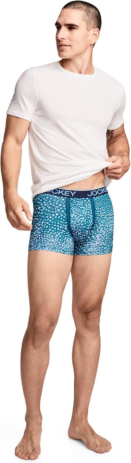 imageJockey Mens Underwear Chafe Proof Pouch Microfiber 3 Trunk 3 PackAnimal Teal