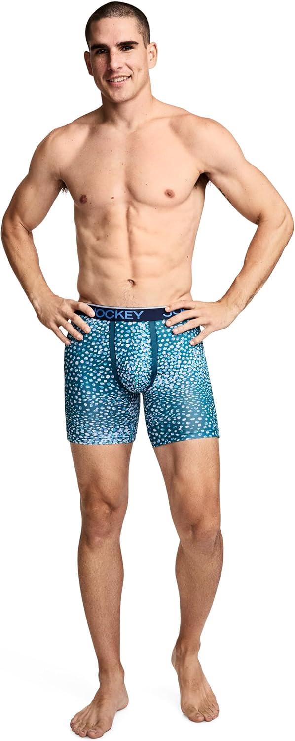 imageJockey Mens Underwear Chafe Proof Pouch Microfiber 6 Boxer Brief 3 PackAnimal Teal