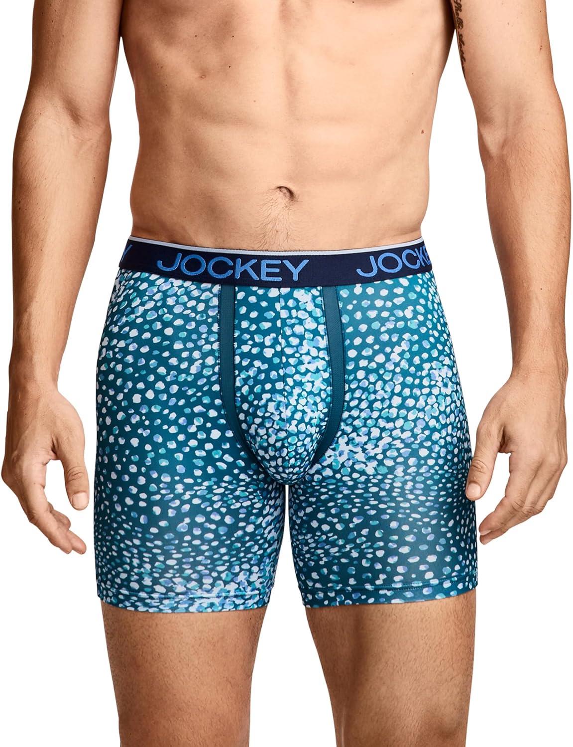 imageJockey Mens Underwear Chafe Proof Pouch Microfiber 6 Boxer Brief 3 PackAnimal Teal