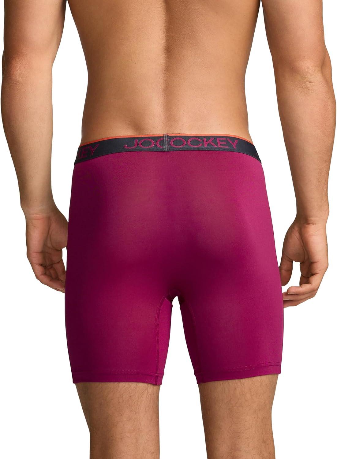 imageJockey Mens Underwear Chafe Proof Pouch Microfiber 6 Boxer Brief 3 PackMajestic BerryWarm TrailsBattleship