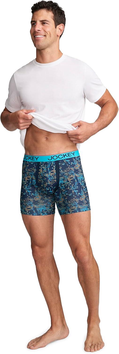 imageJockey Mens Underwear Chafe Proof Pouch Microfiber 6 Boxer Brief 3 PackOcean SurfLight TrailsJockey Blue
