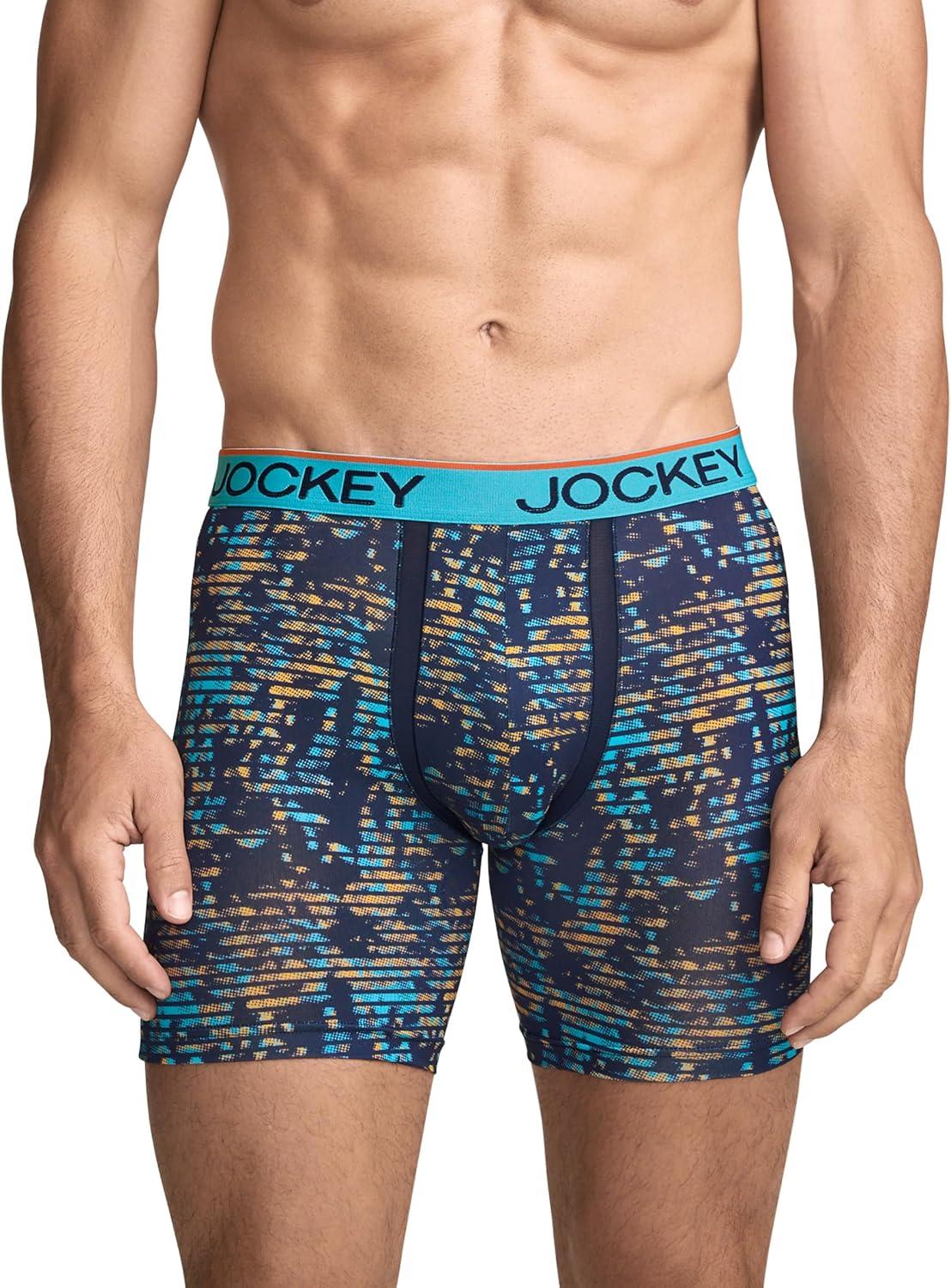 imageJockey Mens Underwear Chafe Proof Pouch Microfiber 6 Boxer Brief 3 PackOcean SurfLight TrailsJockey Blue