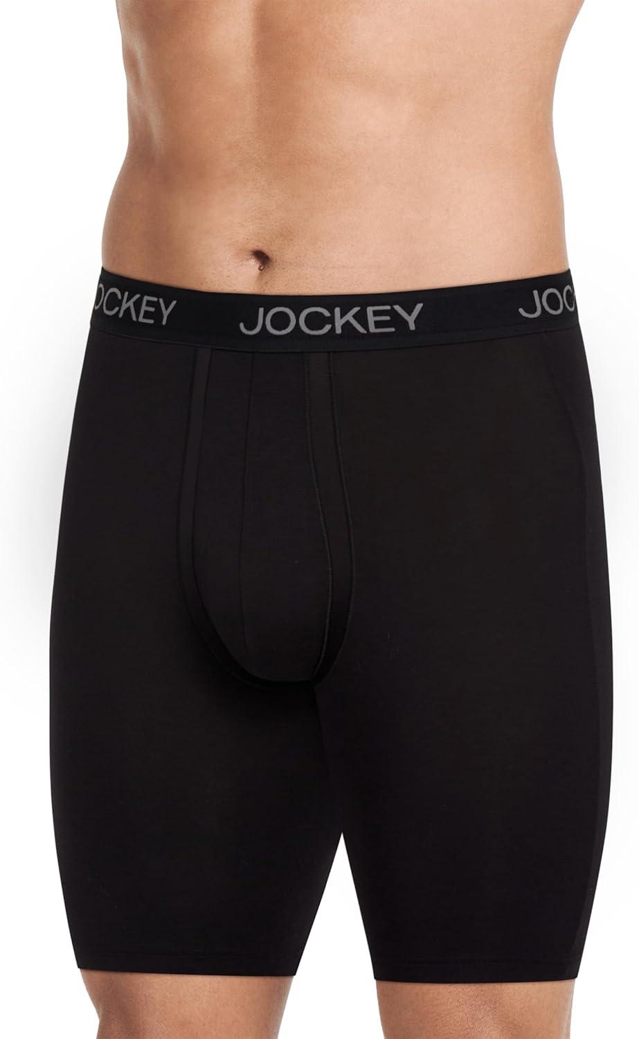 imageJockey Mens Underwear Chafe Proof Pouch Ultra Soft Modal 85 Long Leg Boxer Brief 3 PackBlack