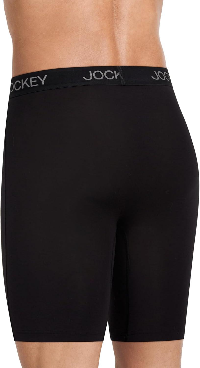 imageJockey Mens Underwear Chafe Proof Pouch Ultra Soft Modal 85 Long Leg Boxer Brief 3 PackBlack