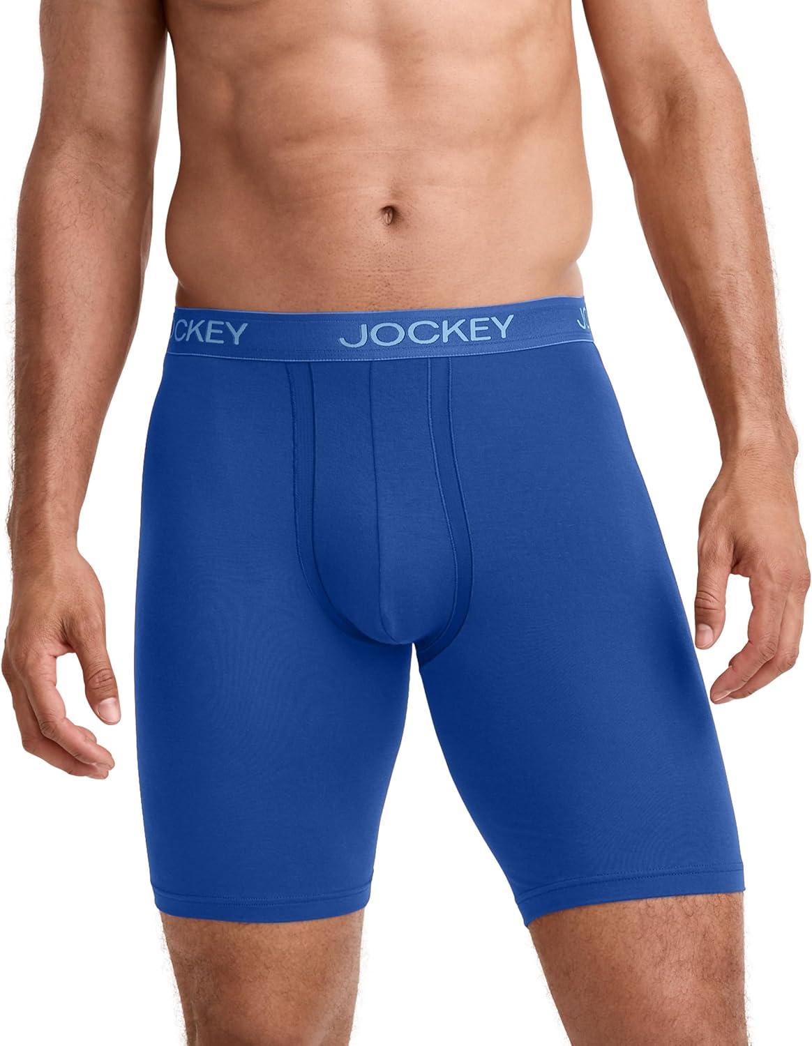 imageJockey Mens Underwear Chafe Proof Pouch Ultra Soft Modal 85 Long Leg Boxer Brief 3 PackBlue Sunset