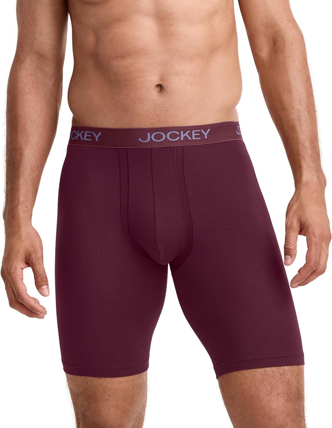 imageJockey Mens Underwear Chafe Proof Pouch Ultra Soft Modal 85 Long Leg Boxer Brief 3 PackBoulderNocturne BlueBlack Currant