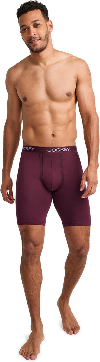 imageJockey Mens Underwear Chafe Proof Pouch Ultra Soft Modal 85 Long Leg Boxer Brief 3 PackBoulderNocturne BlueBlack Currant