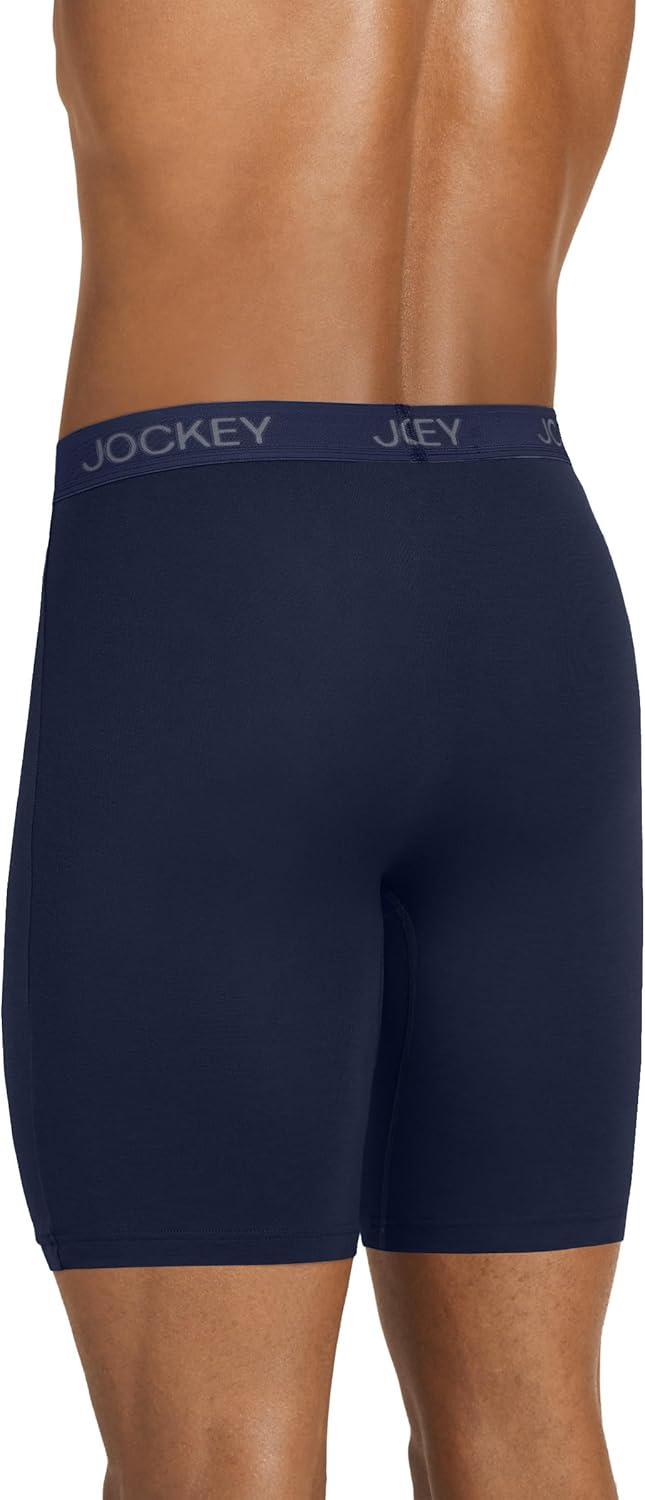 imageJockey Mens Underwear Chafe Proof Pouch Ultra Soft Modal 85 Long Leg Boxer Brief 3 PackTrue NavyBattleship GreyBlack