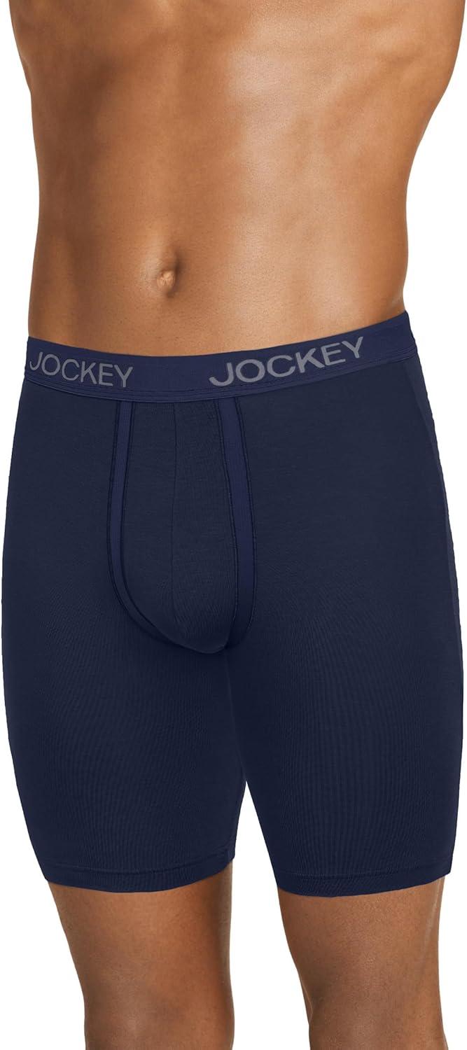 imageJockey Mens Underwear Chafe Proof Pouch Ultra Soft Modal 85 Long Leg Boxer Brief 3 PackTrue NavyBattleship GreyBlack