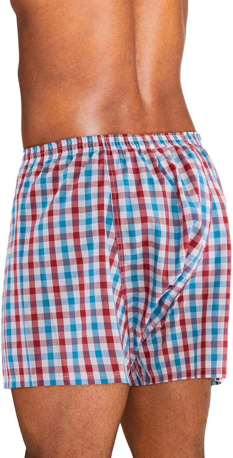 imageJockey Mens Underwear Classics Full Cut 5 Boxer 3 PackCabin Checker PlaidPlain Blue ChambrayLiberty Gingham