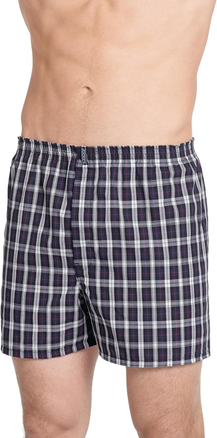 imageJockey Mens Underwear Classics Full Cut 5 Boxer 3 PackNavy TartanClassic Red TartanNavy Windowpane