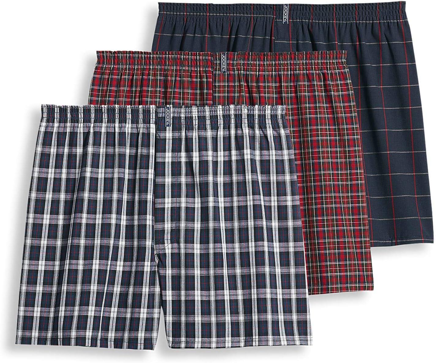 imageJockey Mens Underwear Classics Full Cut 5 Boxer 3 PackNavy TartanClassic Red TartanNavy Windowpane