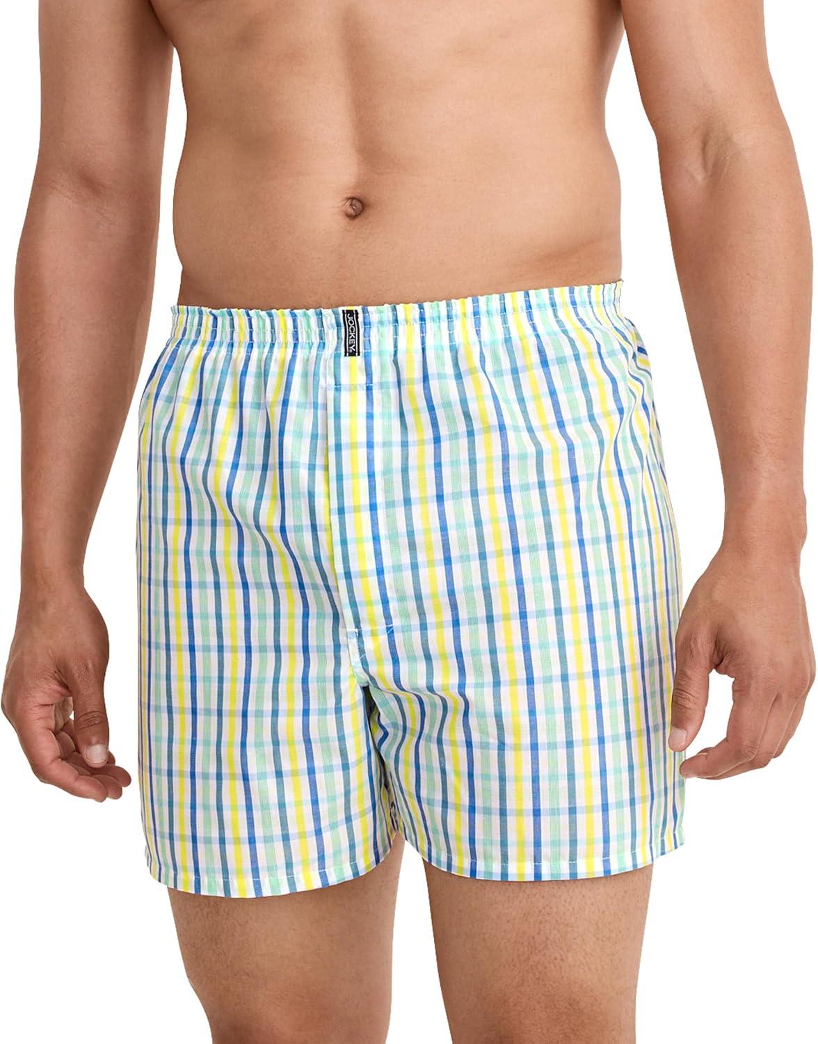 imageJockey Mens Underwear Classics Full Cut 5 Boxer 3 PackStriated GinghamPain WeaveCalm Stripe Blues