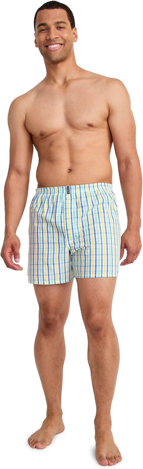 imageJockey Mens Underwear Classics Full Cut 5 Boxer 3 PackStriated GinghamPain WeaveCalm Stripe Blues