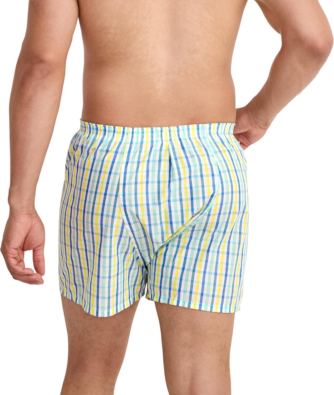 imageJockey Mens Underwear Classics Full Cut 5 Boxer 3 PackStriated GinghamPain WeaveCalm Stripe Blues