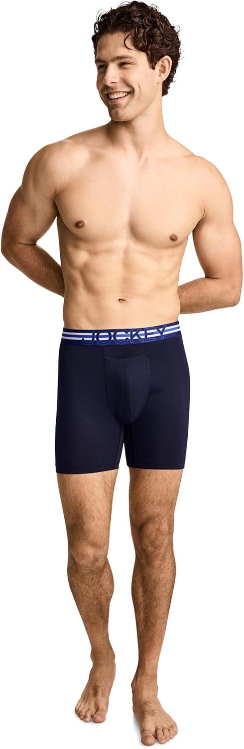 imageJockey Mens Underwear Mens Boxer Briefs With Pouch Sport Stability Microfiber 6 Boxer BriefJockey Blue