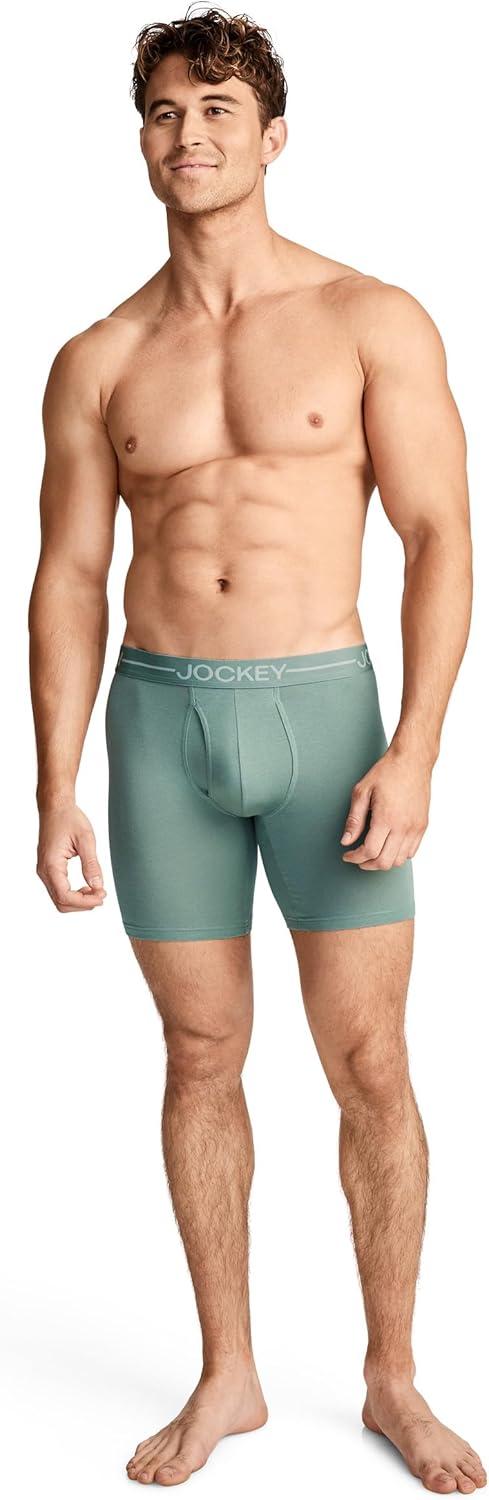 imageJockey Mens Underwear Organic Cotton Stretch 65 Boxer Brief 3 PackEvergreen Mist