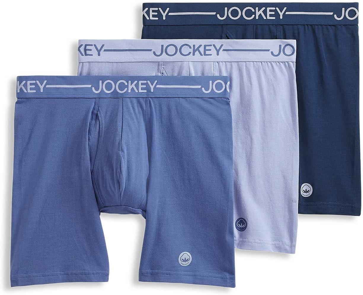 imageJockey Mens Underwear Organic Cotton Stretch 65 Boxer Brief 3 PackLake SkyTornado BlueInk Well