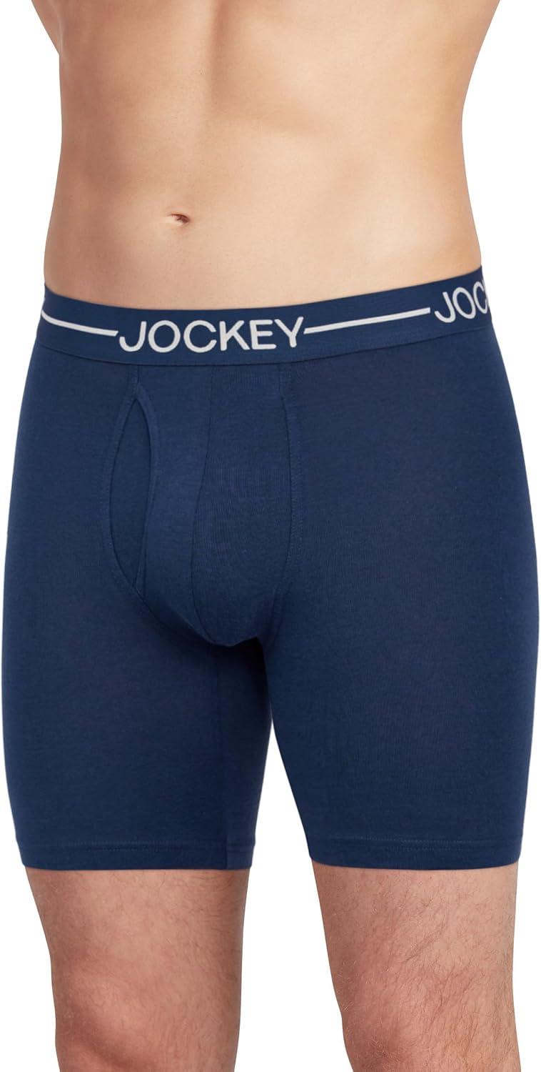 imageJockey Mens Underwear Organic Cotton Stretch 65 Boxer Brief 3 PackLake SkyTornado BlueInk Well